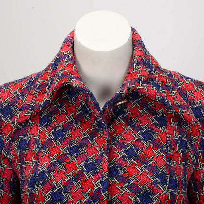 Chanel Pink & Purple Houndstooth Tweed Jacket FR 38