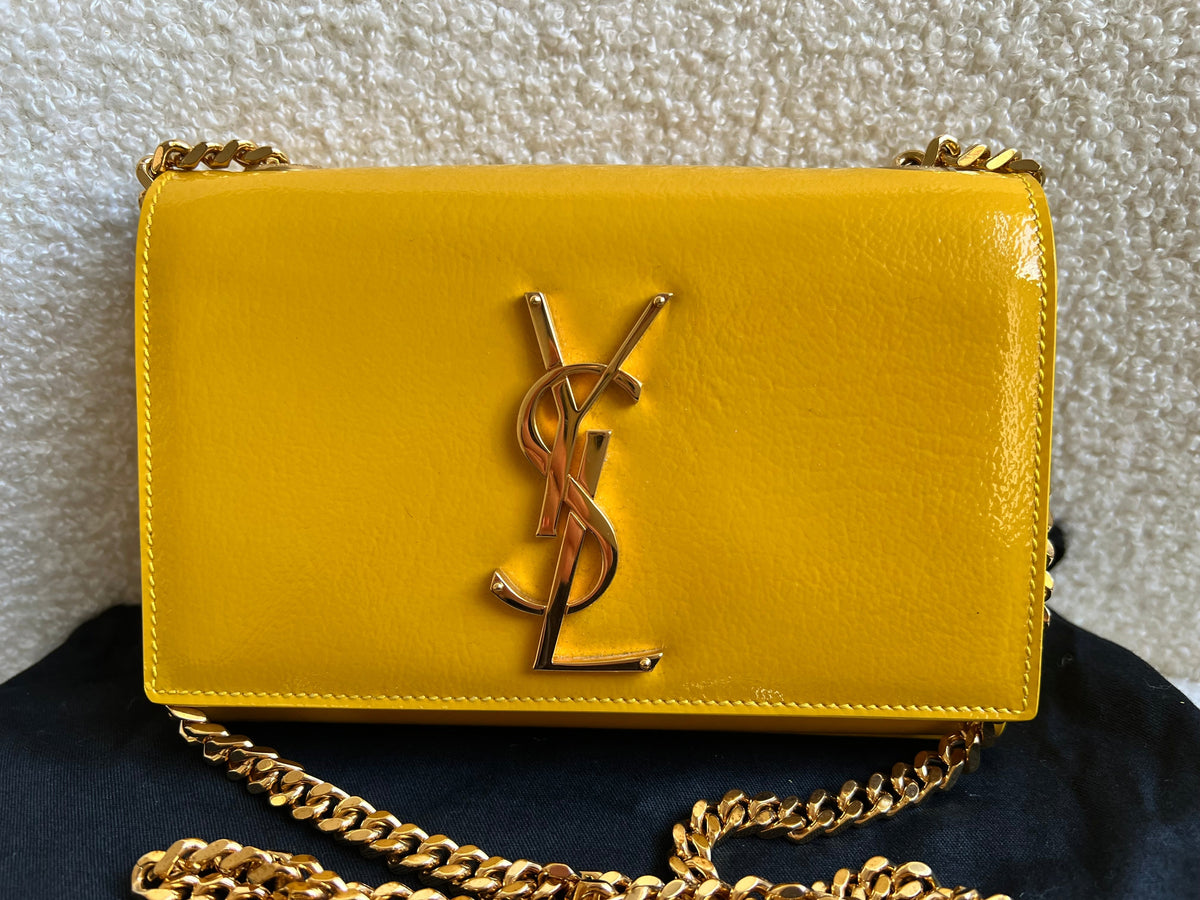Yves Saint Laurent (YSL) Small Kate Yellow Patent with Gold Hardware