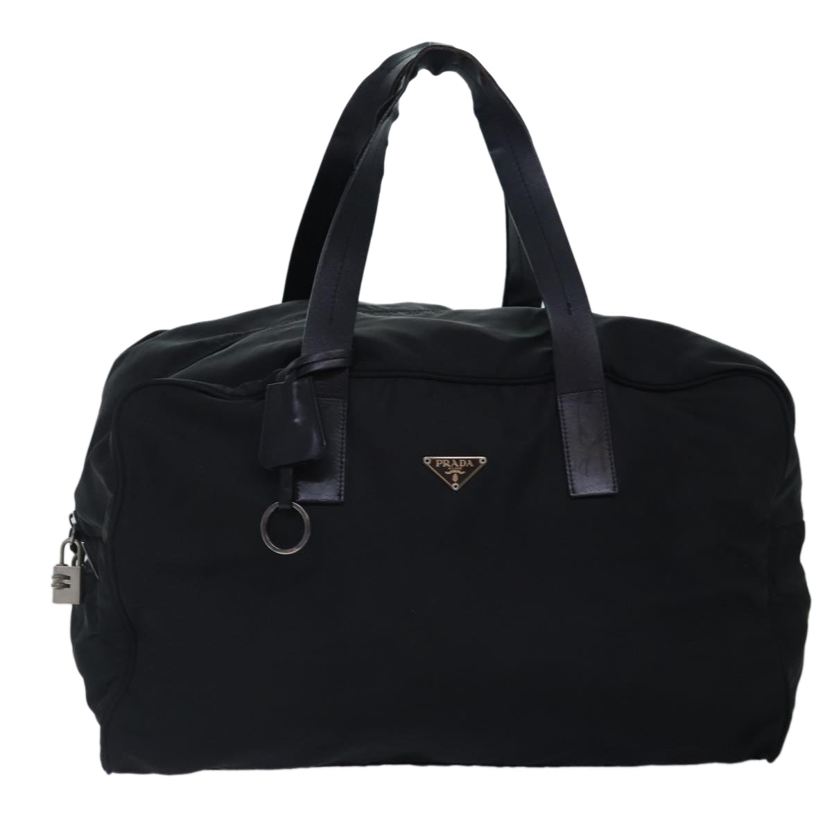 PRADA Boston Bag Nylon Black Silver Auth 88528