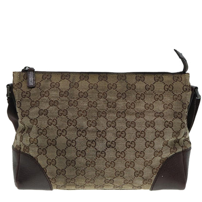 GUCCI GG Canvas Shoulder Bag Beige Silver 114273 Auth 88548