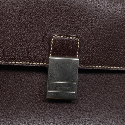 BURBERRY Clutch Bag Leather Brown Silver Auth 88564