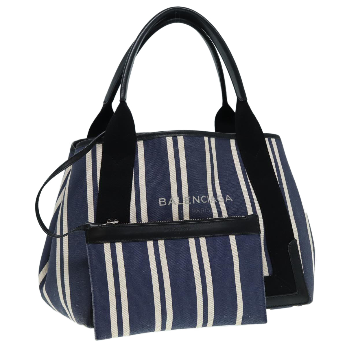 Balenciaga Navy Cabas M Hand Bag Canvas Blue Silver 339933 Auth 88567