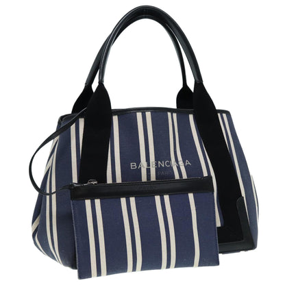 Balenciaga Navy Cabas M Hand Bag Canvas Blue Silver 339933 Auth 88567
