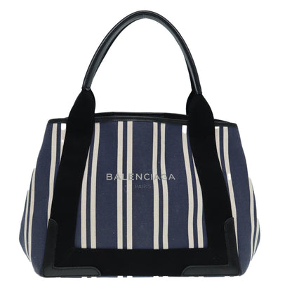 Balenciaga Navy Cabas M Hand Bag Canvas Blue Silver 339933 Auth 88567