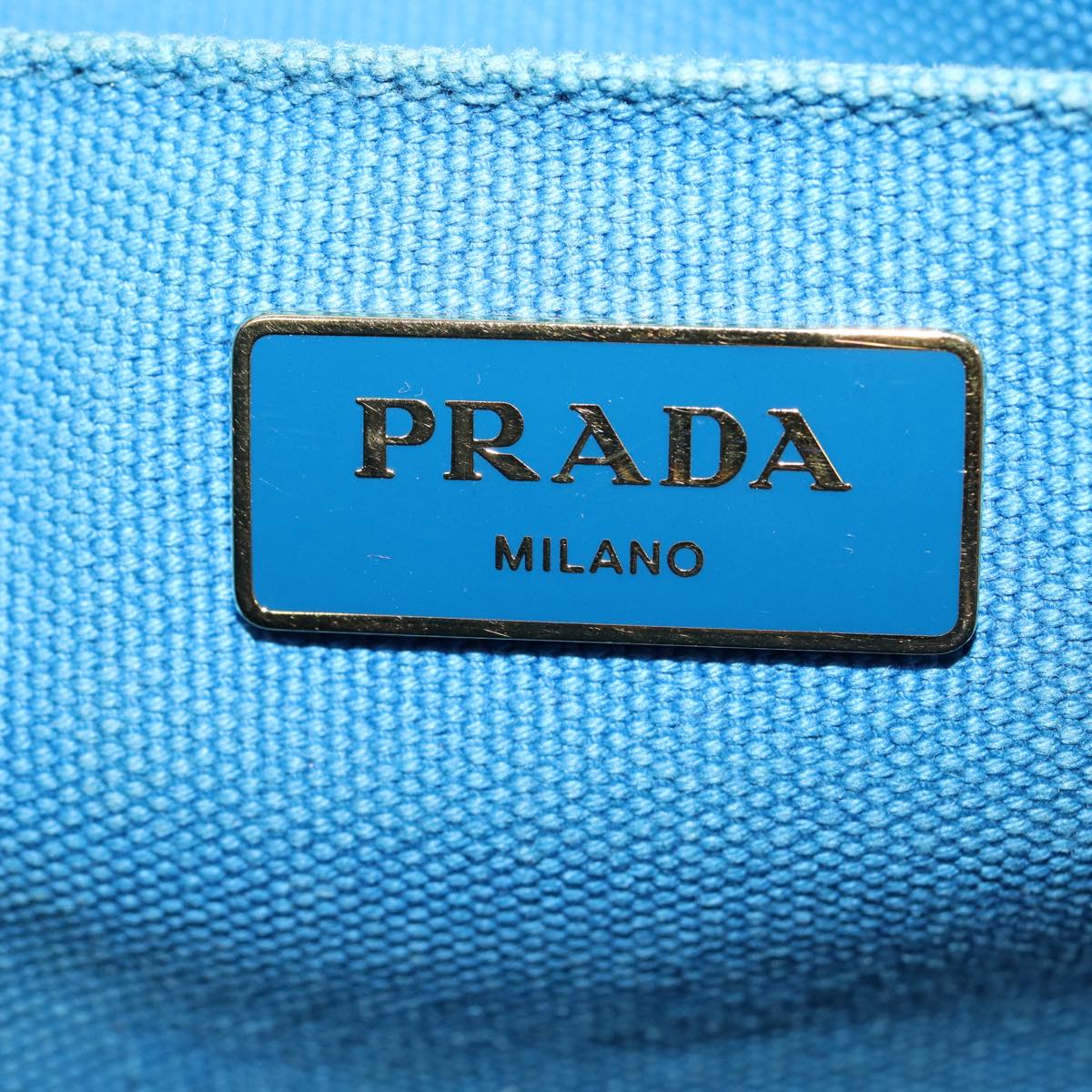 PRADA Canapa MM Hand Bag Canvas 2way Blue Gold Auth 88572