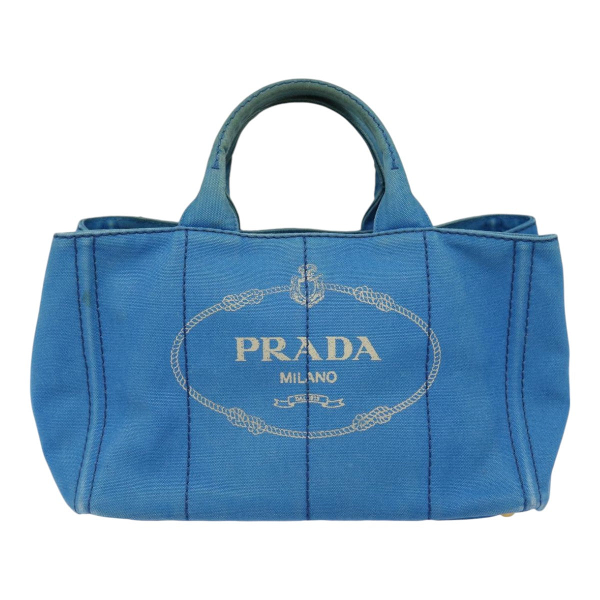 PRADA Canapa MM Hand Bag Canvas 2way Blue Gold Auth 88572