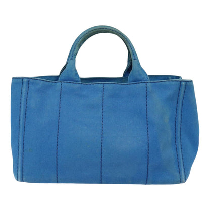 PRADA Canapa MM Hand Bag Canvas 2way Blue Gold Auth 88572