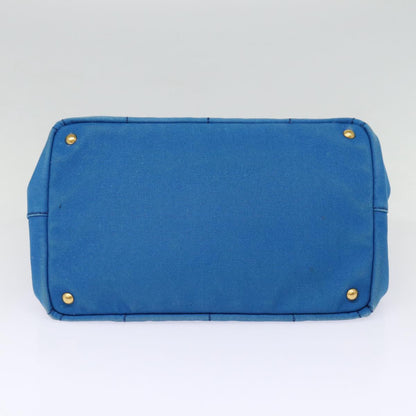 PRADA Canapa MM Hand Bag Canvas 2way Blue Gold Auth 88572