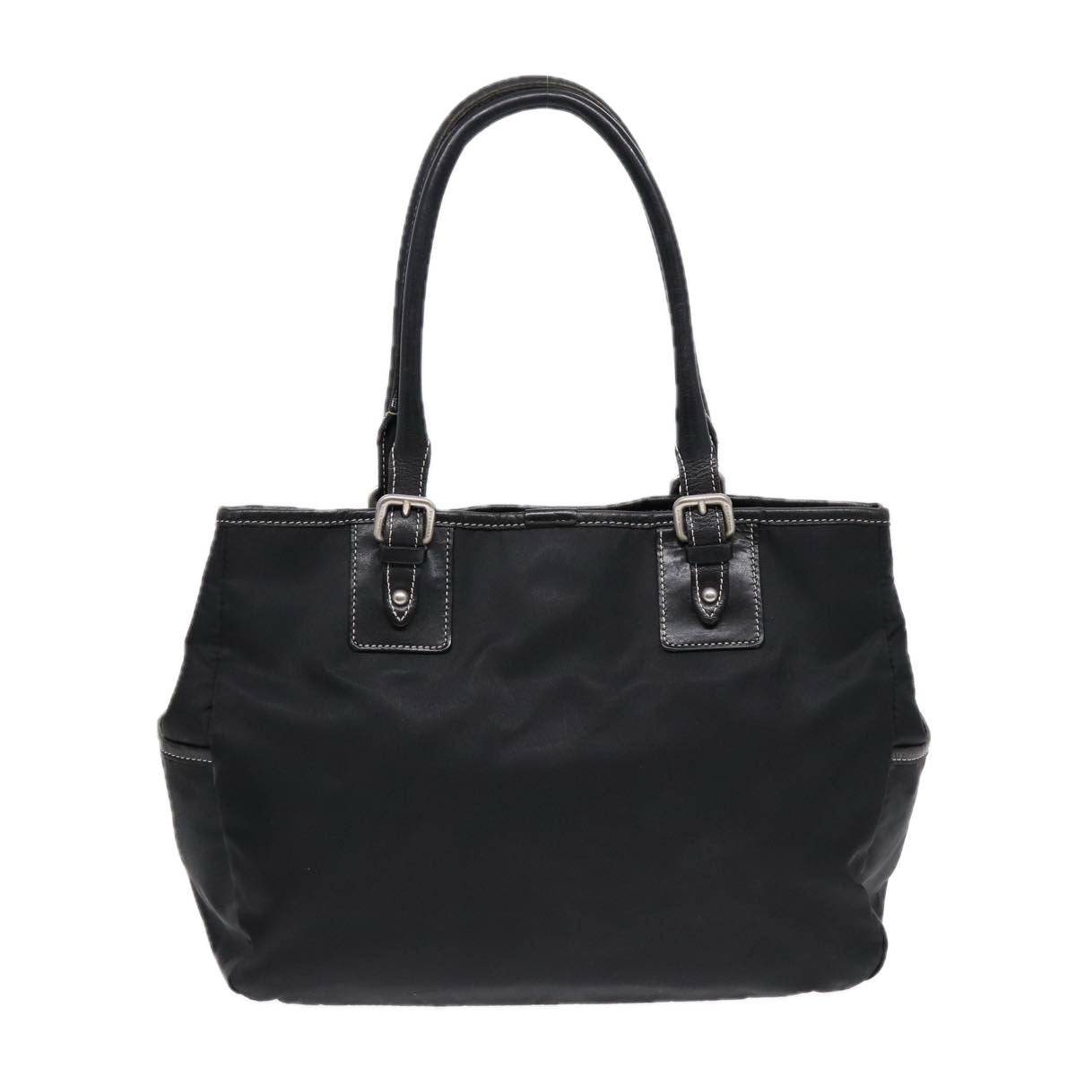 BURBERRY Blue Label Tote Bag Nylon Black Silver Auth 88574