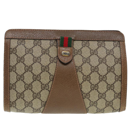 GUCCI GG Supreme Web Sherry Line Clutch Bag PVC Beige Red 89 01 032 Auth 88590