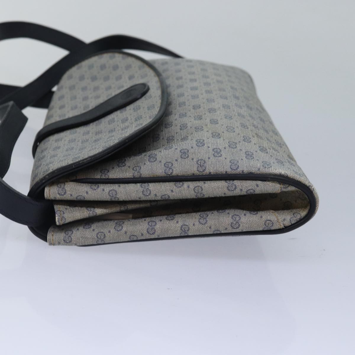GUCCI Micro GG Supreme Shoulder Bag PVC Navy Gold Auth 88596