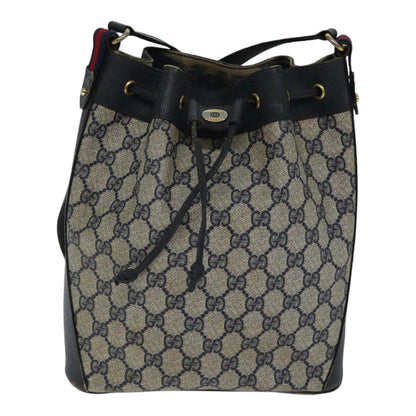 GUCCI GG Supreme Sherry Line Shoulder Bag PVC Navy Gold Red 14 02 034 Auth 88611