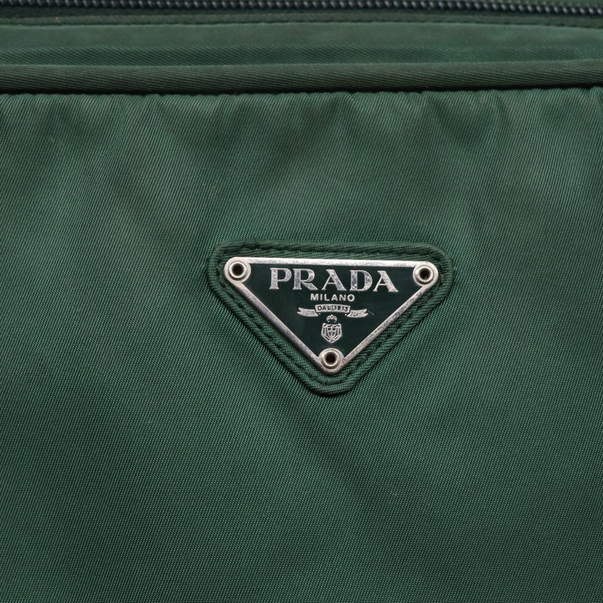 PRADA Tote Bag Nylon Khaki Silver Auth 88613