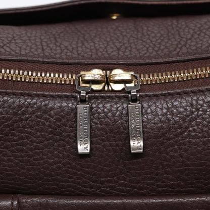 BURBERRY Black label Calf Leather Shoulder Bag Brown Gold Silver Auth 88621