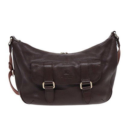 BURBERRY Black label Calf Leather Shoulder Bag Brown Gold Silver Auth 88621