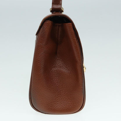 BURBERRYSs Hand Bag Leather Brown Gold Auth 88651