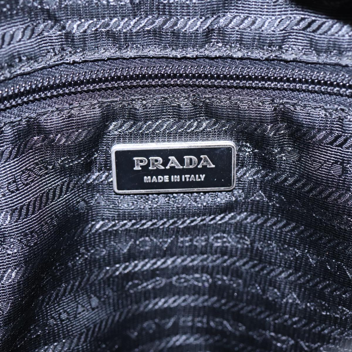 PRADA Shoulder Bag Nylon Black Silver Auth 88653