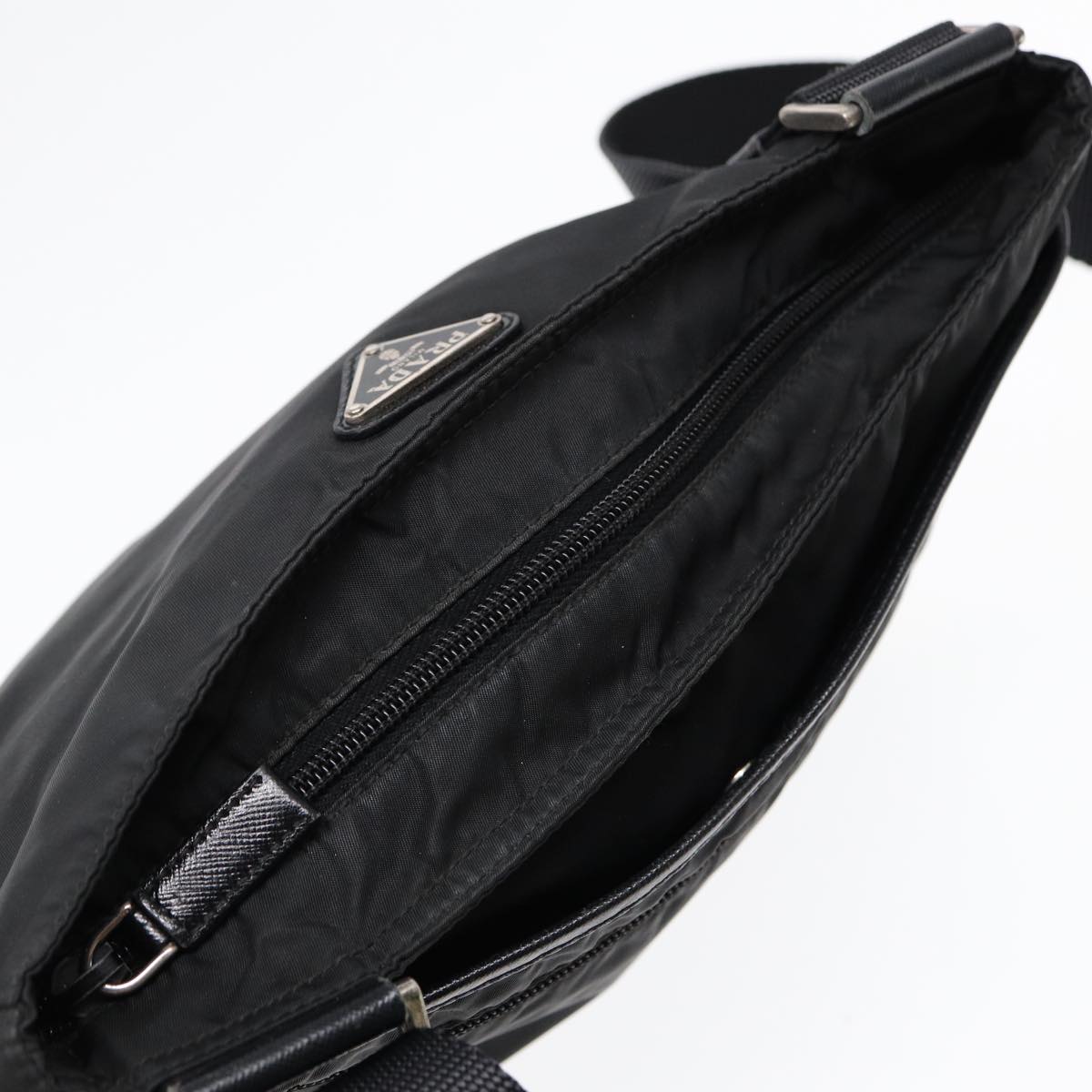 PRADA Shoulder Bag Nylon Black Silver Auth 88653