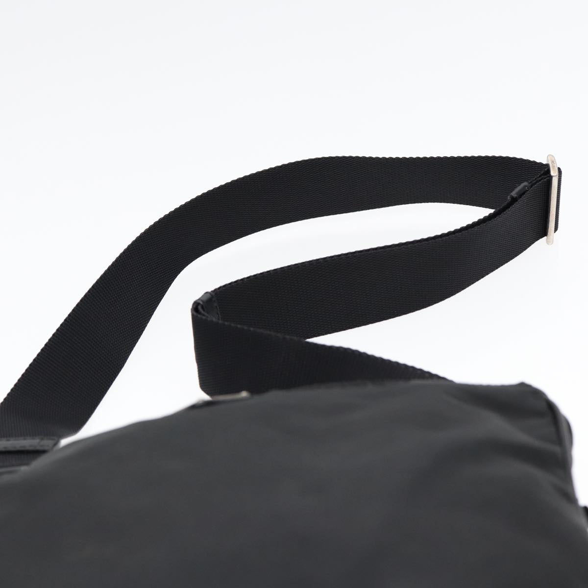 PRADA Shoulder Bag Nylon Black Silver Auth 88653