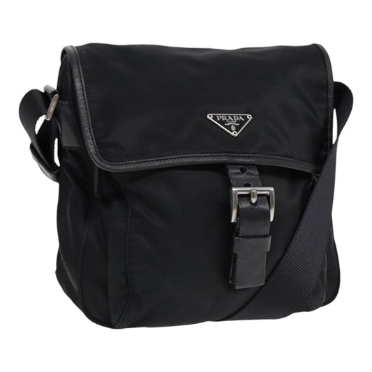 PRADA Shoulder Bag Nylon Black Silver Auth 88683