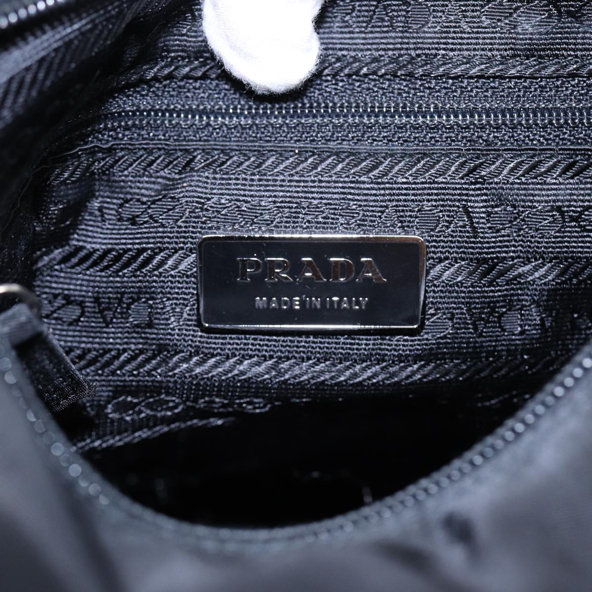 PRADA Shoulder Bag Nylon Black Silver Auth 88683