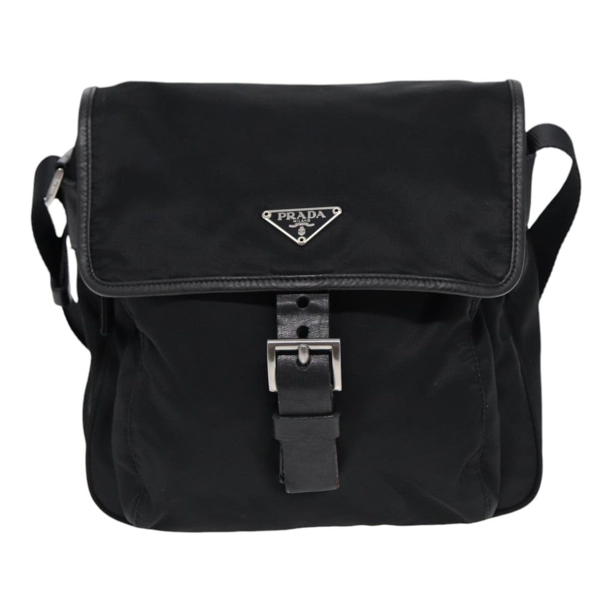 PRADA Shoulder Bag Nylon Black Silver Auth 88683