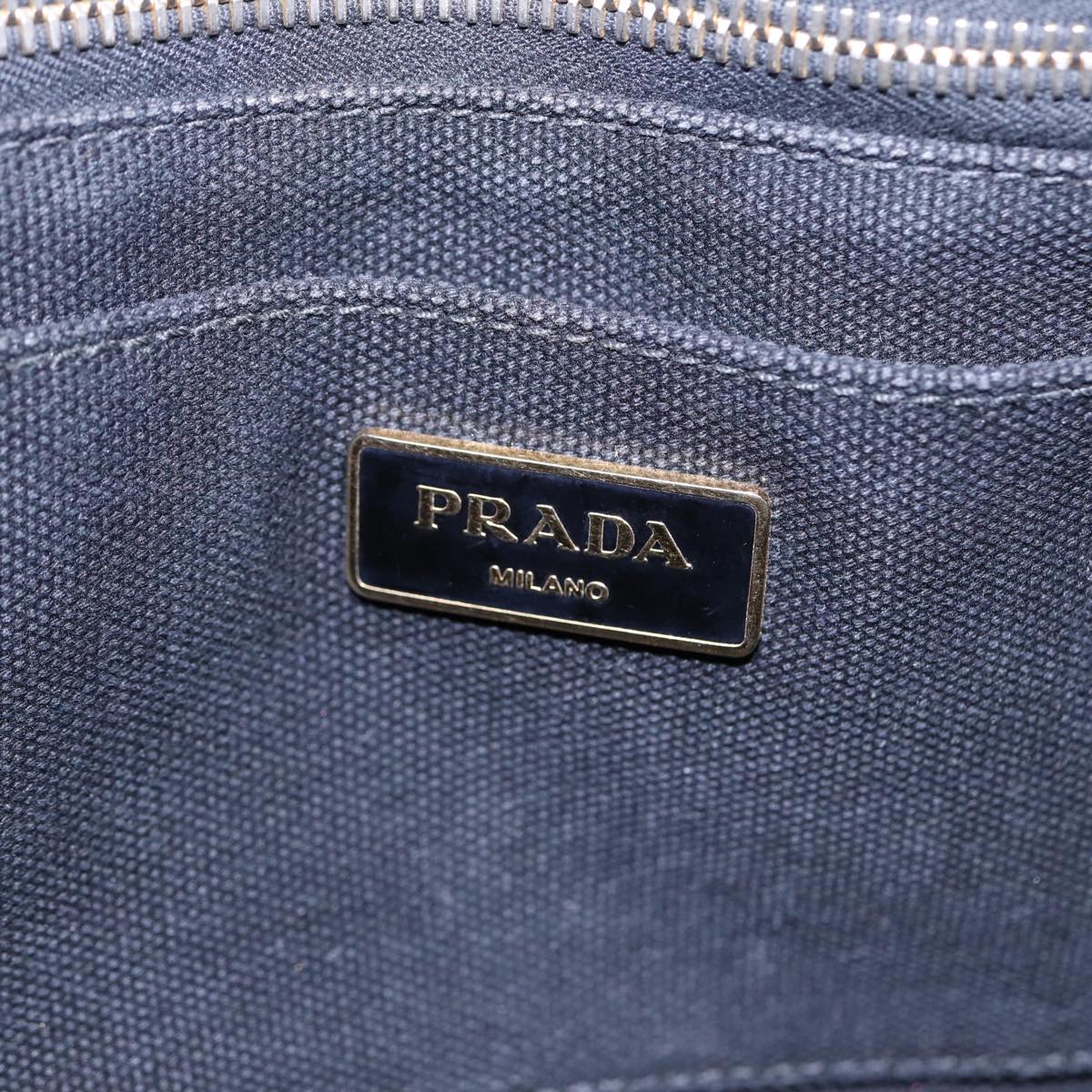 PRADA Bijoux Canapa PM Hand Bag Canvas Black Gold Auth 88686