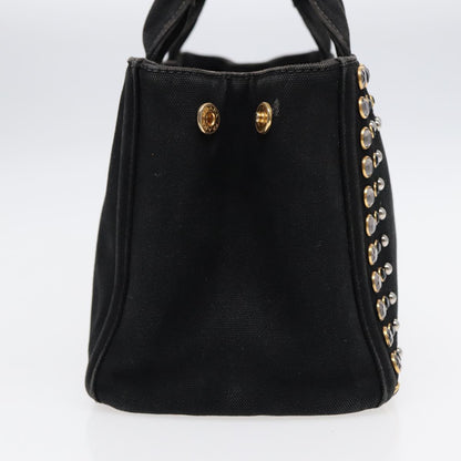 PRADA Bijoux Canapa PM Hand Bag Canvas Black Gold Auth 88686