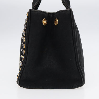 PRADA Bijoux Canapa PM Hand Bag Canvas Black Gold Auth 88686