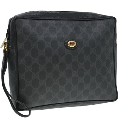 GUCCI GG Supreme Clutch Bag PVC Black Gold 156 01 053 Auth 88718