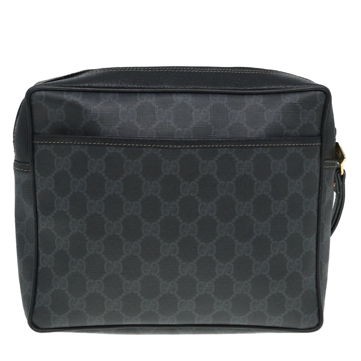 GUCCI GG Supreme Clutch Bag PVC Black Gold 156 01 053 Auth 88718