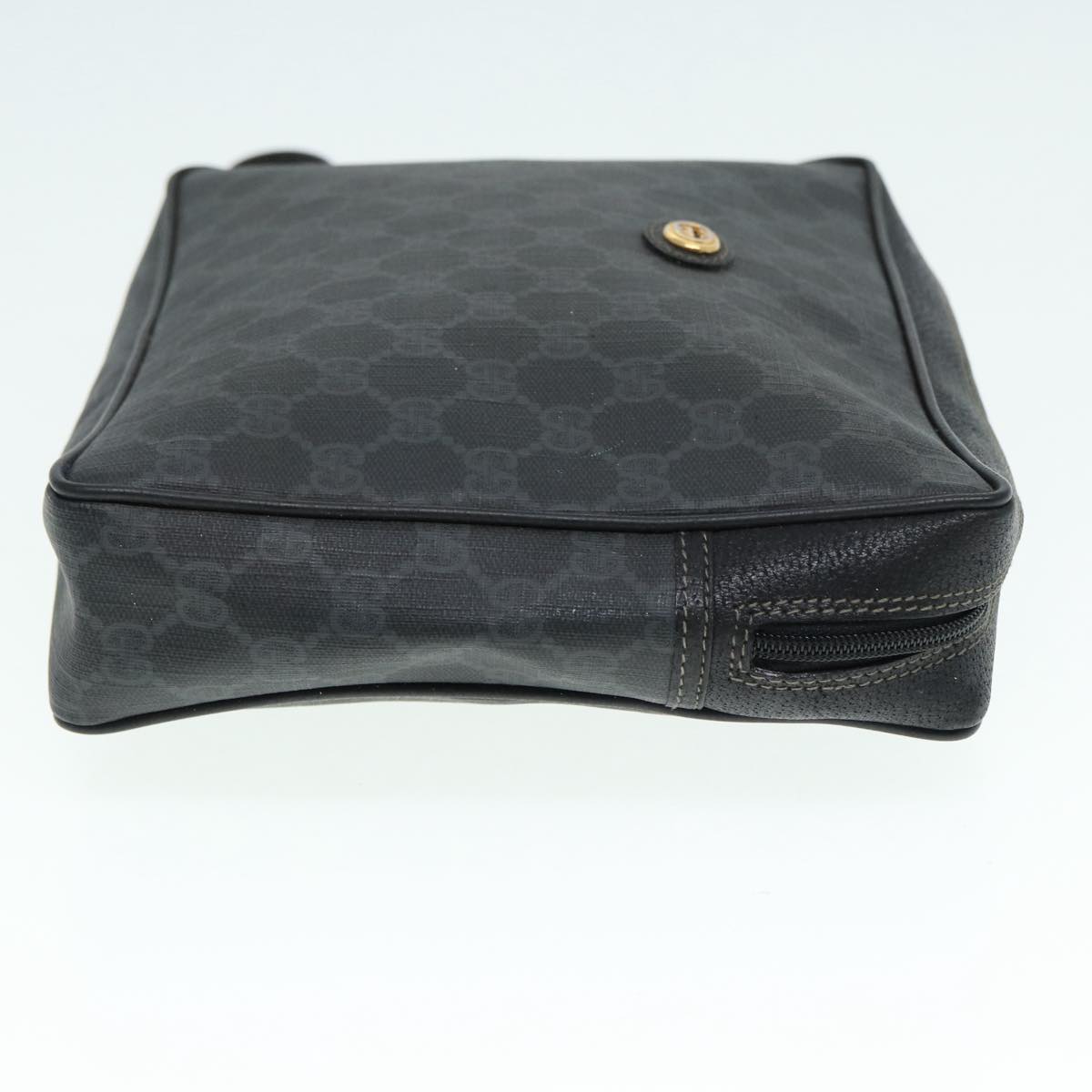 GUCCI GG Supreme Clutch Bag PVC Black Gold 156 01 053 Auth 88718
