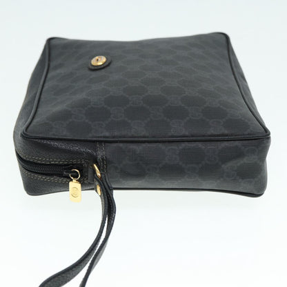 GUCCI GG Supreme Clutch Bag PVC Black Gold 156 01 053 Auth 88718