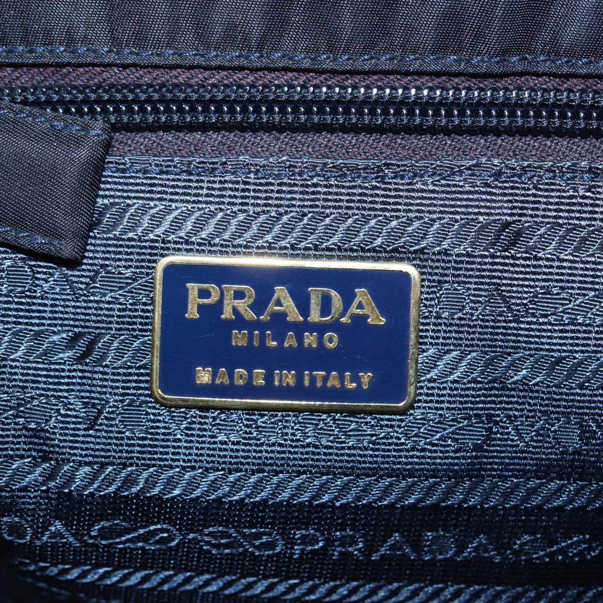 PRADA Hand Bag Nylon Navy Gold Auth 88719