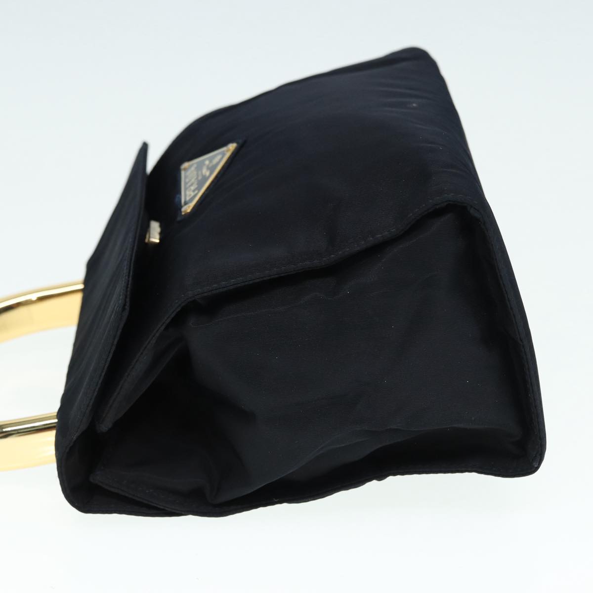 PRADA Hand Bag Nylon Navy Gold Auth 88719