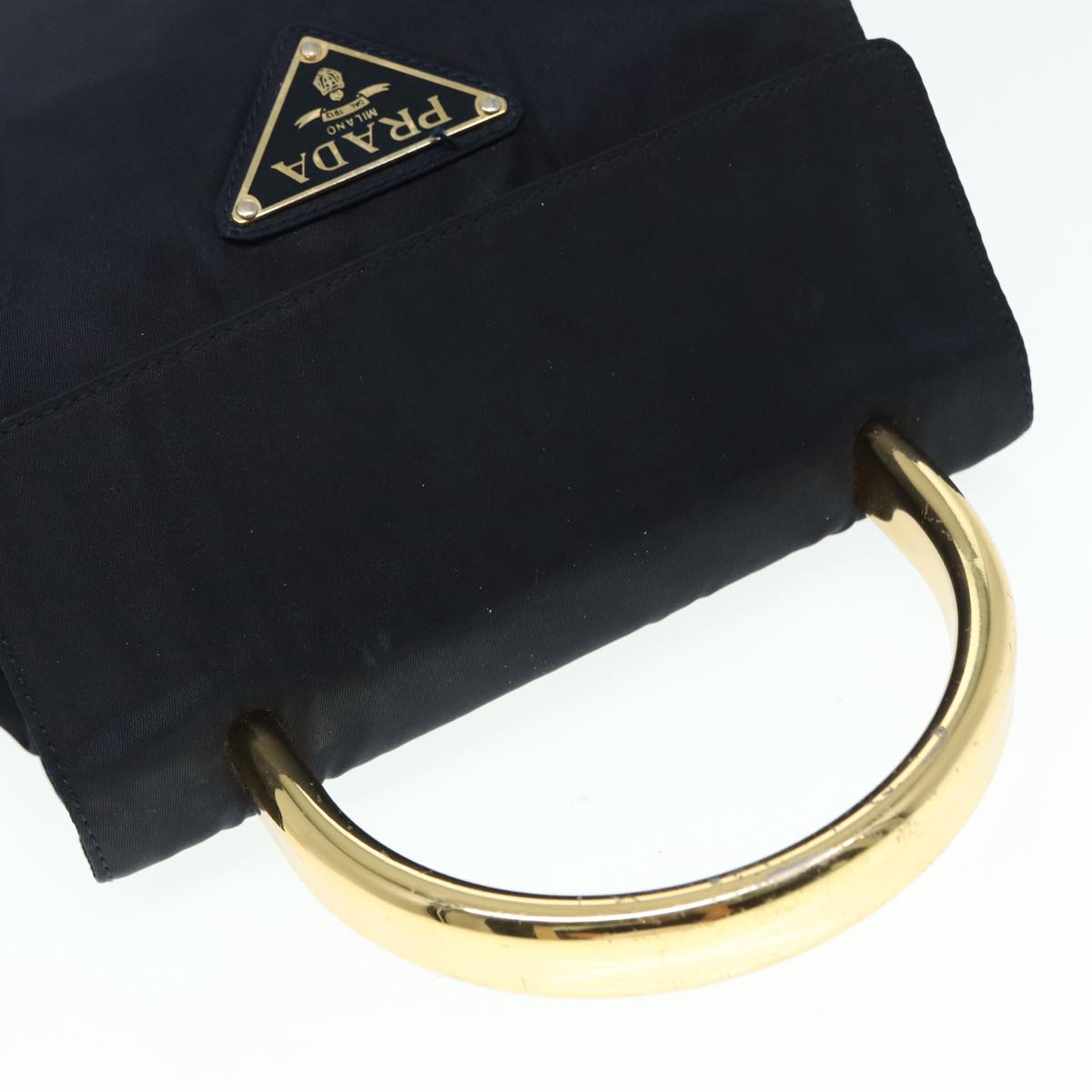 PRADA Hand Bag Nylon Navy Gold Auth 88719