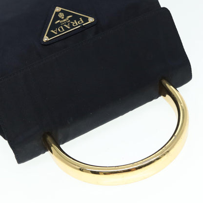 PRADA Hand Bag Nylon Navy Gold Auth 88719