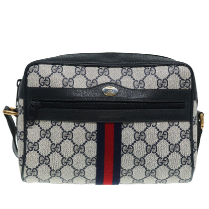 GUCCI GG Supreme Sherry Line Shoulder Bag PVC Navy Gold Red 98 02 004 Auth 88732