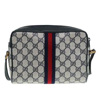 GUCCI GG Supreme Sherry Line Shoulder Bag PVC Navy Gold Red 98 02 004 Auth 88732
