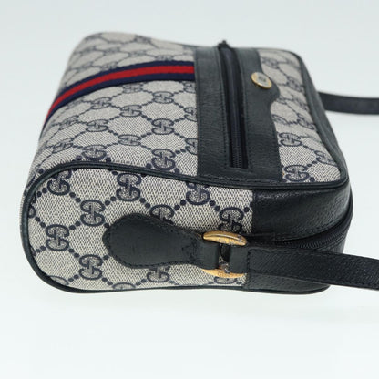 GUCCI GG Supreme Sherry Line Shoulder Bag PVC Navy Gold Red 98 02 004 Auth 88732