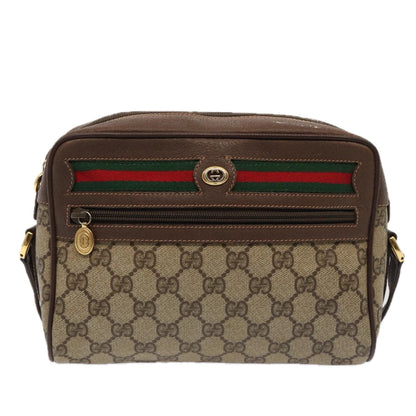 GUCCI GG Supreme Web Sherry Line Shoulder Bag PVC Beige Gold Auth 88744