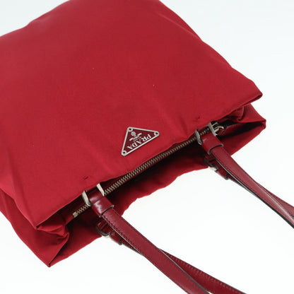 PRADA Hand Bag Nylon Red Silver Auth 88758