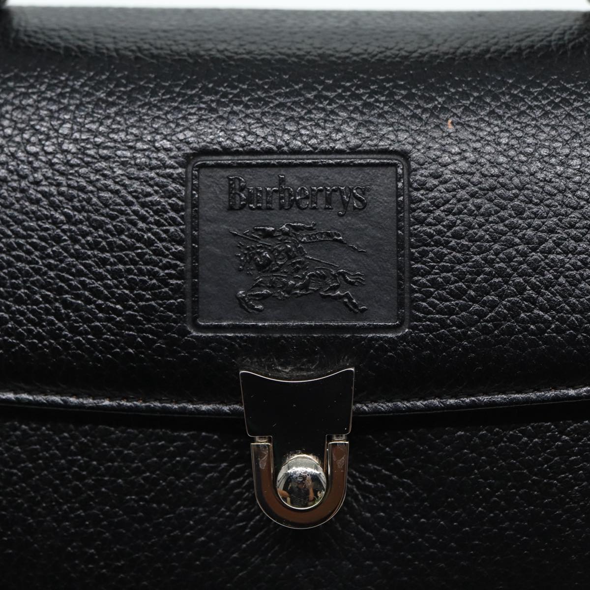 BURBERRYSs Hand Bag Leather Black Silver Auth 88770