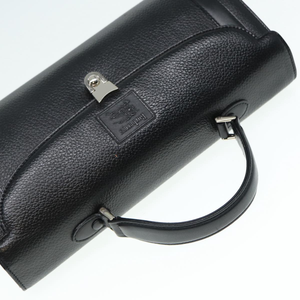 BURBERRYSs Hand Bag Leather Black Silver Auth 88770