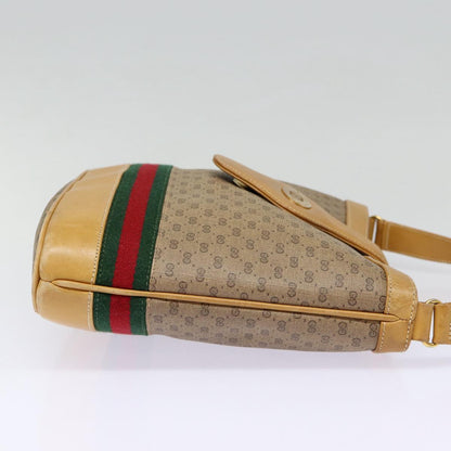 GUCCI Micro GG Canvas Web Sherry Line Shoulder Bag Beige Gold Auth 88776