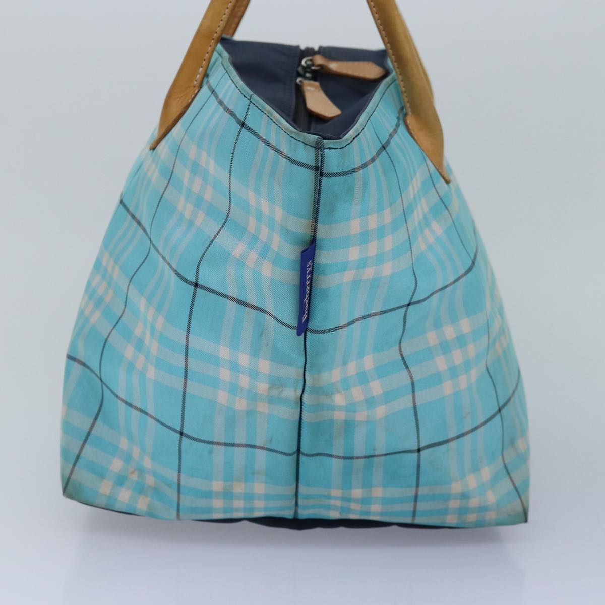 BURBERRYSs Nova Check Blue Label Tote Bag Nylon Light Blue Silver Auth 88783