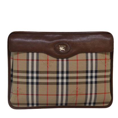 BURBERRYSs Nova Check Document Case Clutch Bag Canvas Beige Brown Auth 88787