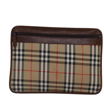 BURBERRYSs Nova Check Document Case Clutch Bag Canvas Beige Brown Auth 88787