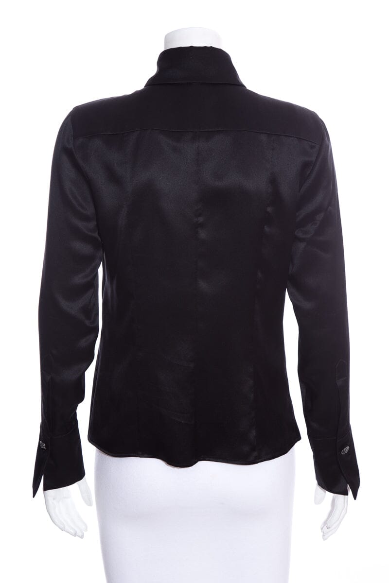 Chanel Black Silk Satin Blouse SZ 38