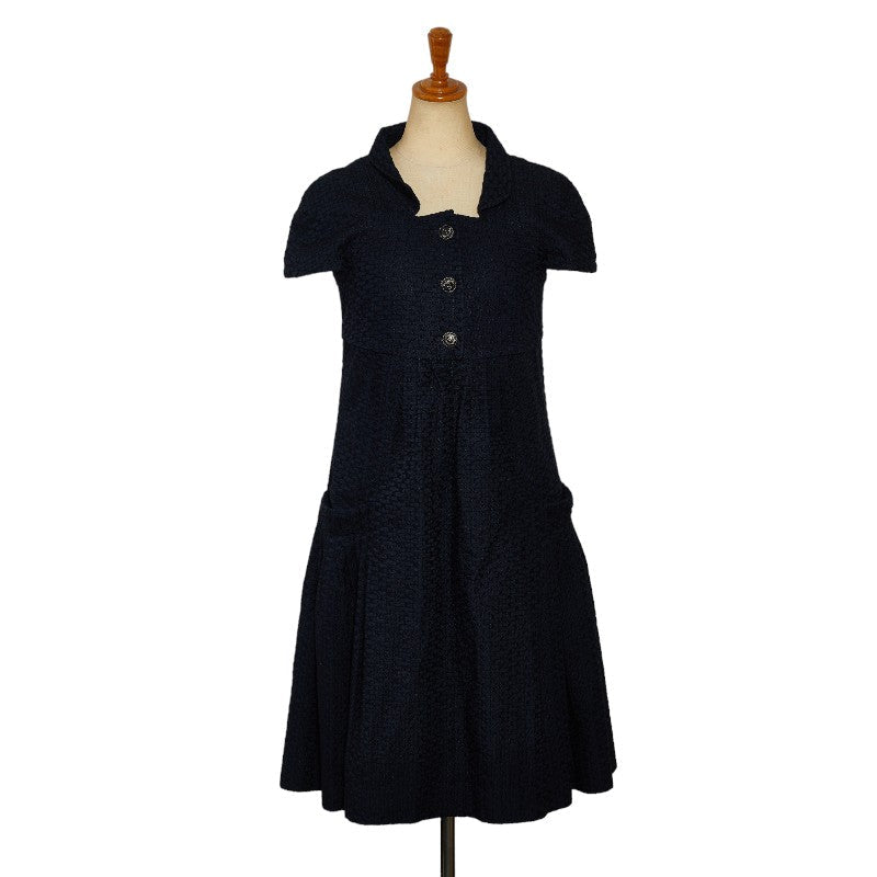 Chanel Coco Button Fresh One Earrings French Sleep Half-Sleep Size 34 P40451V23055 Navy Yolan Cotton  CHANEL